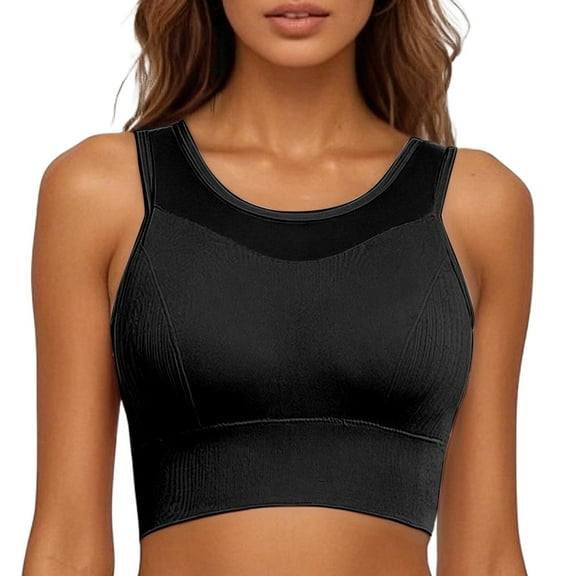 GPOECD Women Non Padded Sports Bra Seamless Workout Top for Yoga Running Gym Fitness Breathable Racerback Training Bralette Z7141-Black,S