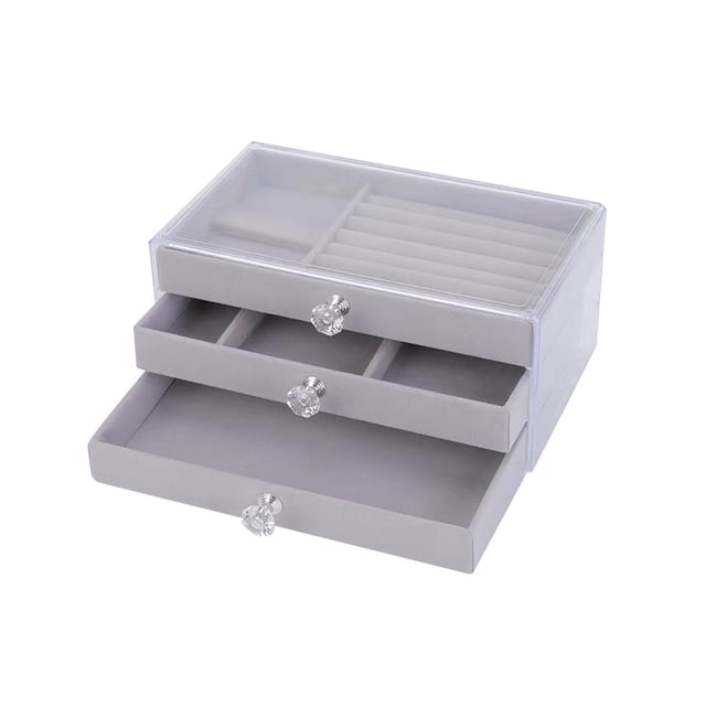 Caja de almacenamiento de joyas Yinane con 3 cajones Bandeja de almacenamiento de joyas gris