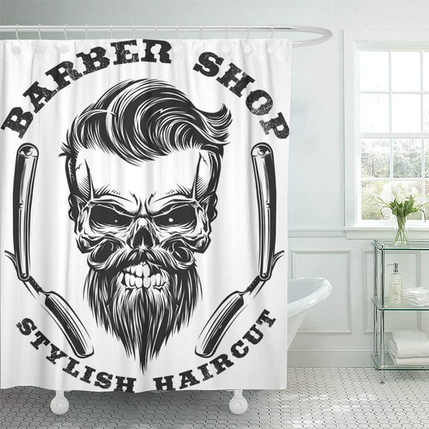 Pknmt Hair Bearded Skull Barber Hipster, Mustache Ride Shower Curtain
