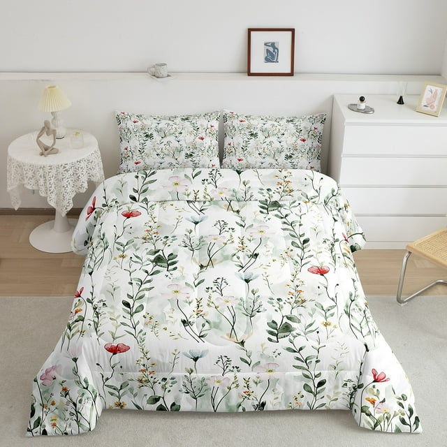 Erosebridal Ensembles de Couette à Fleurs Aquarelle Format Simple, Couettes et Duvets Feuilles de Jardin Printanier, Réversible 2 Pcs, Léger