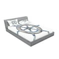 thumbnail image 2 of Ambesonne Nautical Fitted Sheet & Pillow Sham Set, Wooden Ship Wheel, Queen, Blue White, 2 of 2