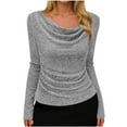 thumbnail image 2 of Xuyuer Women's Solid Color V-Neck Long Sleeve Pullover, Pile Casual Fashion Top for Women's Blouses Collection, 2 of 9