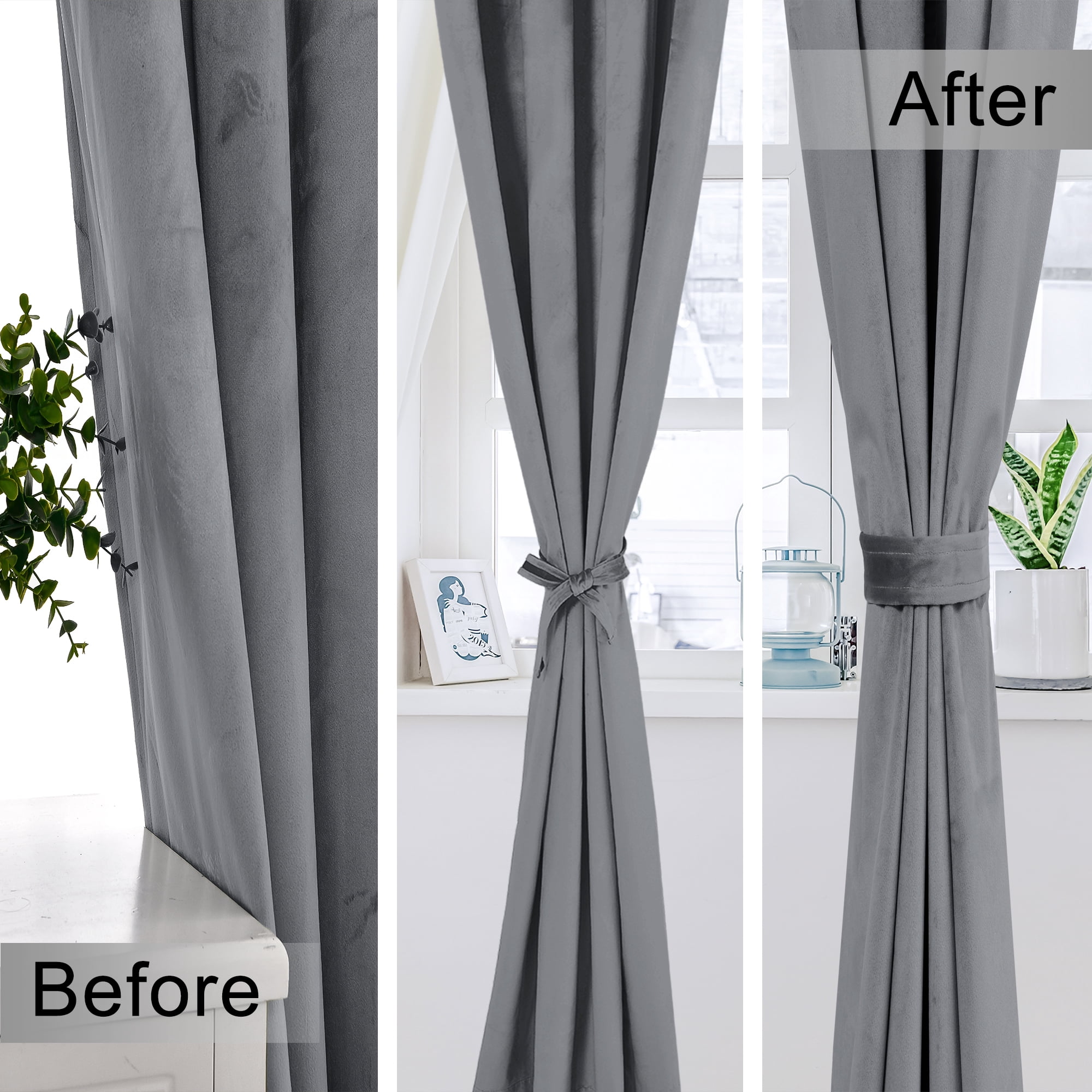 XWZO Velvet Blackout Curtains 72 Inches Long - Sunlight Blocking & Noise Absorbing Privacy Window Covering Drapes for Living Room/Office, Grommet, W52 x L72, Grey, Set of 2 Panels