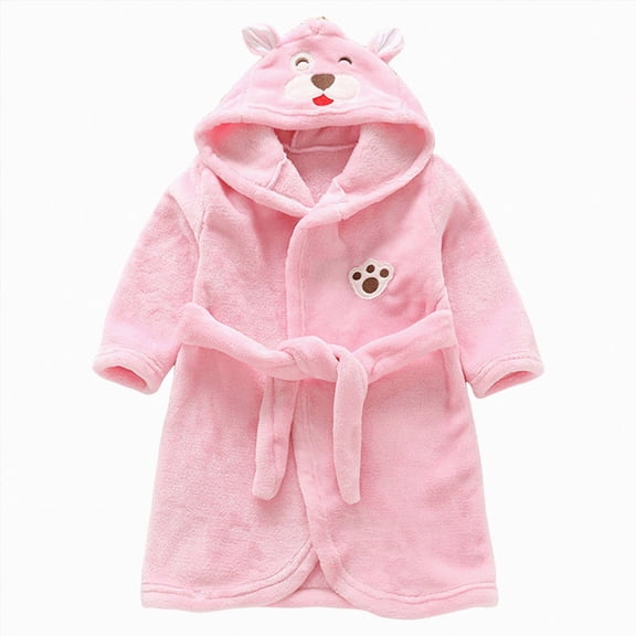 Gibobby Children's Plush Coral Fleece Bathrobe,Cozy Hooded Robe with Belt,Cute Print,for Kids Toddlers 2-12 Years,Warm After-Bath Loungewear Toddler Pajamas Toddler Pajamas,Pink,Size 5-6T