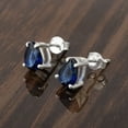 thumbnail image 3 of 6X4 MM Pear Shape Blue Sapphire Gemstone 925 Sterling Silver Solitaire Stud Earrings, 3 of 5