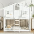 thumbnail image 2 of White Twin over Twin House Bunk Bed - Complete with Roof, Window, Window Box, Door, Guardrails & Ladder for Safe, Cozy Fun, 2 of 9
