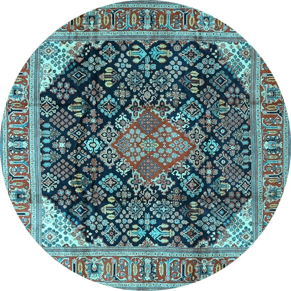 Ahgly Company Indoor Round Medallion Light Blue Traditional Area Rugs, 4' Round