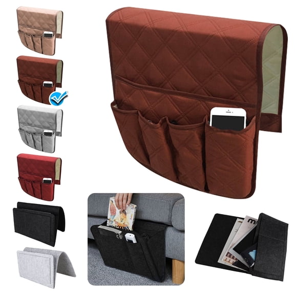 DISEN Couch Sofa Chair Armrest Remote Control Storage Organizer Holder, Non-Slip Armchair Caddy Pocket Holder Organizer with 5 Pockets for Phone, Book, Magazines, Ipad, TV Remotes