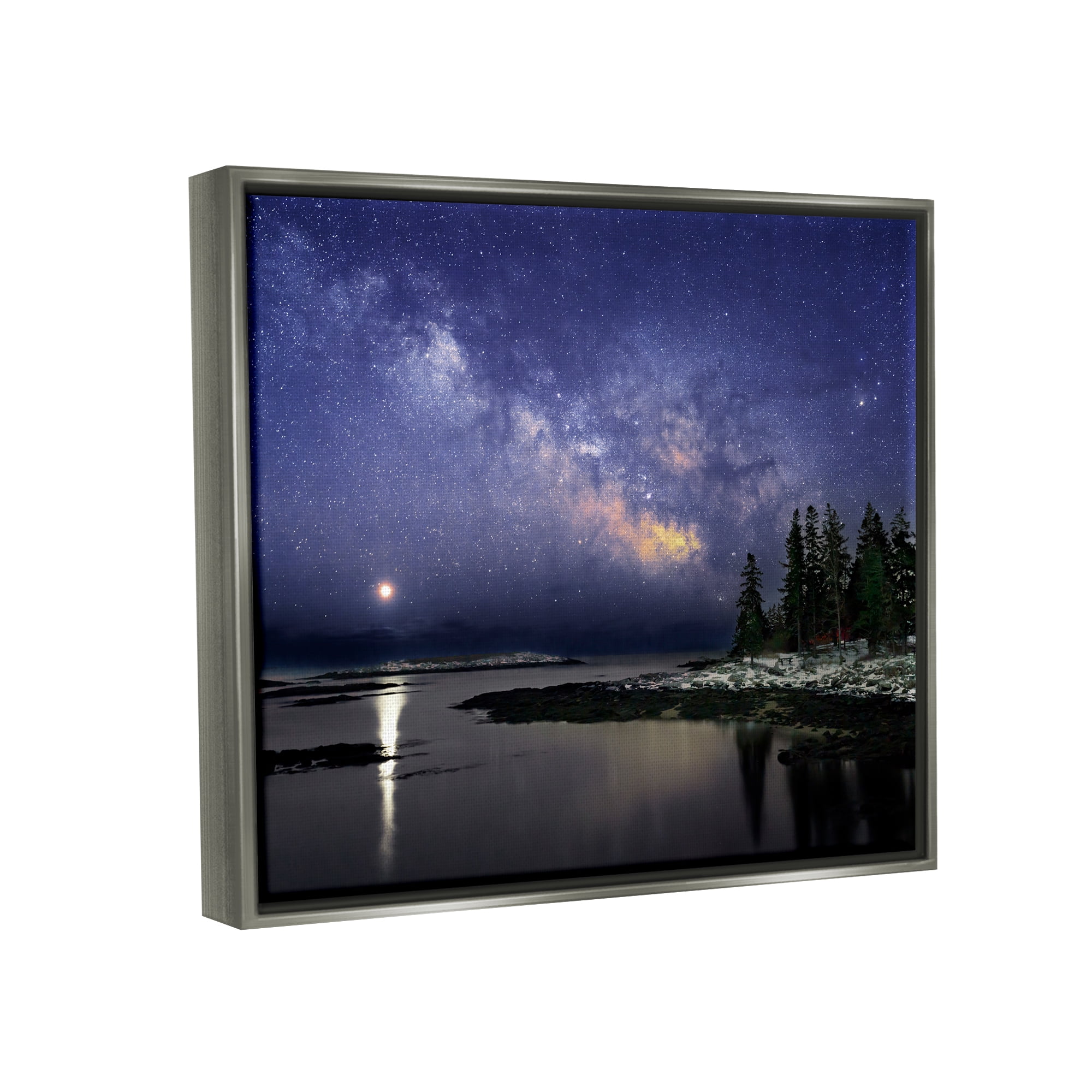 Stupell Galaxy Stars Over Coastal Winter Night Landscape Photography Gray Floater Framed Art Print Wall Art