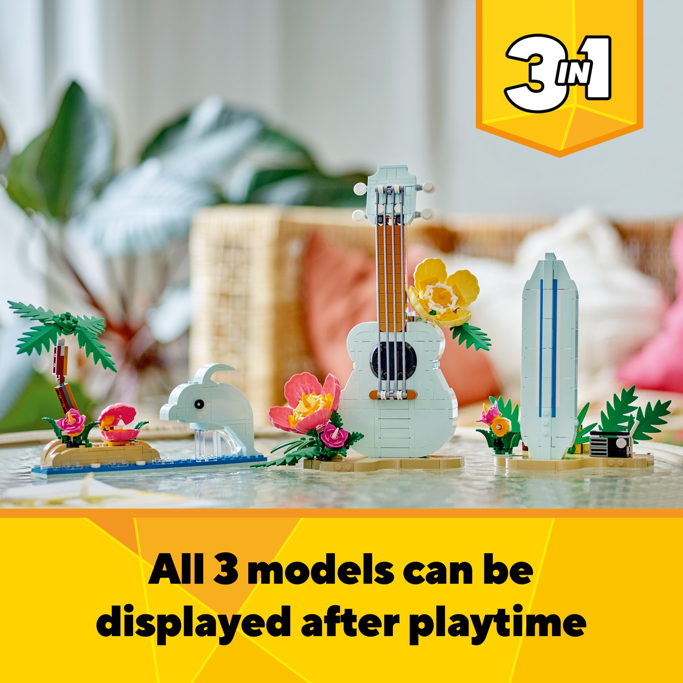LEGO Creator 3 en 1 Ukelele Tropical - Juguete de Construcción para Exhibir, para Niños, Niñas y Adolescentes, Mayores de 8 Años - Regalo de Cumpleaños - Crea Ukelele, Tabla de Surf o Delfín - 31156 6