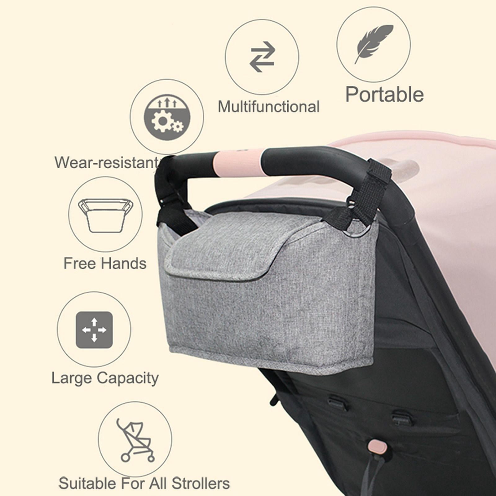 Baby Pram Organizer Bag Hanging Diaper Bag Cup Holder, Easily Attached to Most Handles - Gray Style 1