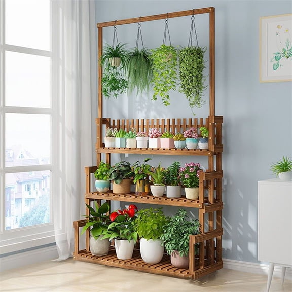 LINJH Large Wood Plant Stand Multi-layers Flower Pot Shelf Rack Hanging Planter Holder
