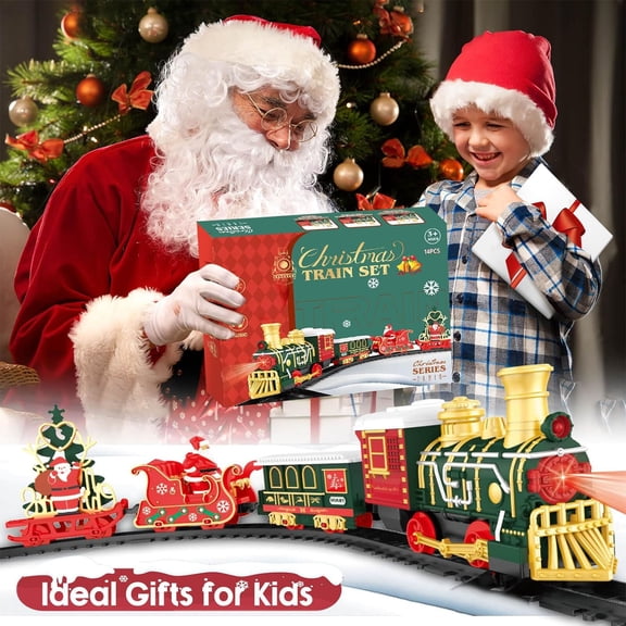 Light & Sound Christmas Train Toy Set, Adjustable Volume Railway Train, Easy‑Assembly ABS Holiday Decor, Christmas Birthday Gift