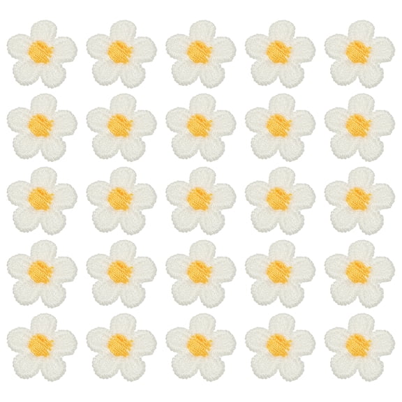 Uxcell 50 Pcs Mini Daisies Flower Sew on Patches, 0.6"Flower Appliques Patches Small Embroidered Floral Appliques Sew for Clothing Hats Bags Hair Accessories DIY, White