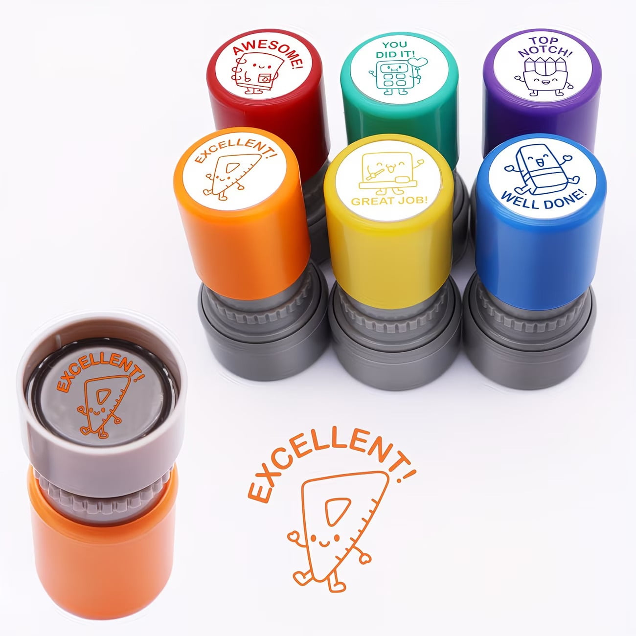 6pcs Colorful Self-Inking Teacher Stamps Set - Motivational Reward Stamps for Classroom Homeschool and Home Learning
