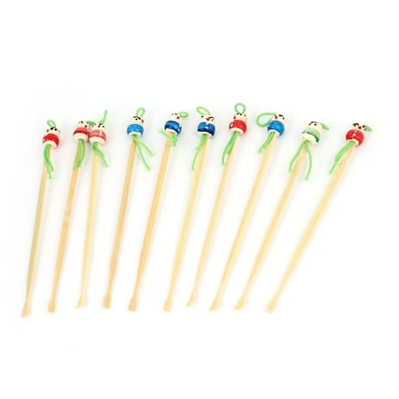 Unique Bargains Bamboo Ear Pick Spoon Curette Ear Wax Remover Cartoon Doll Decor 10 Pcs