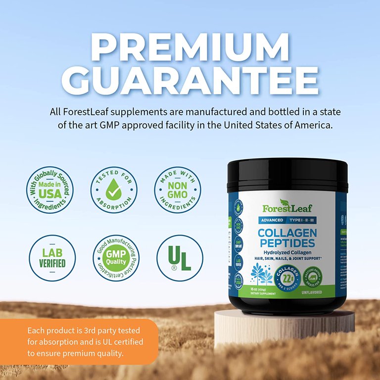 Forest Leaf Hydrolyzed Collagen Peptides Powder Unflavored Protein Powder, 1lb