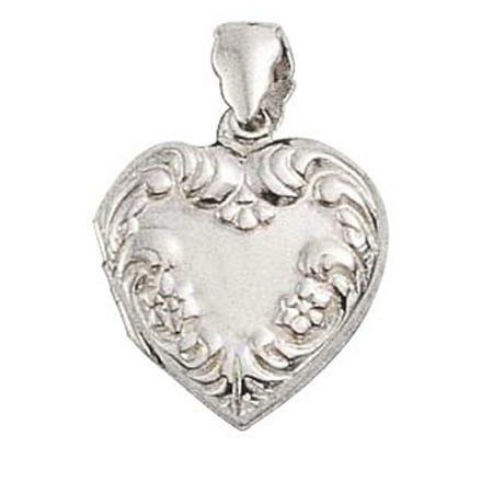 Sterling Silver 24 1mm Box Chain Floral Embossed Heart Locket Pendant Necklace