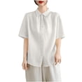 thumbnail image 2 of LVHAOGJOB Womens Shirts Plus Size Linen Causal Tops 3/4 Sleeve Solid Color Button Down T Shirt for Women V Neck, 2 of 7