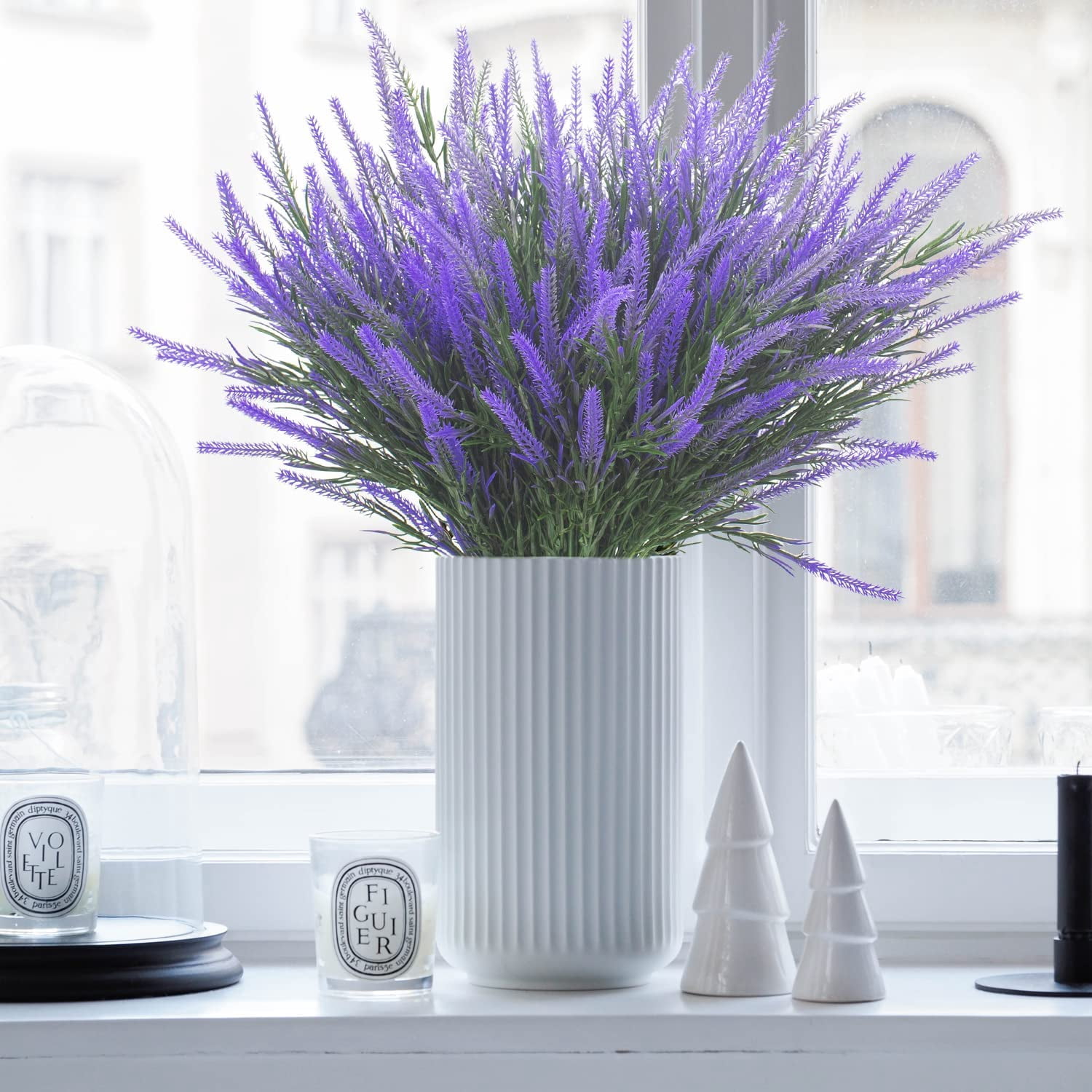 24 Bundles Artificial Lavender Flowers Faux Plants Fake Flowers Outdoor UV Resistant No Fade Garden Porch Window Box Decor(Purple)