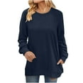 thumbnail image 2 of AOOCHASLIY Women's Blouse Womens Fashion Solid Round Neck Pleated Long Sleeve Loose T-shirt Tops, 2 of 5