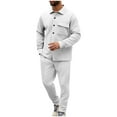thumbnail image 3 of BiZtdJrK Men's Ribbed Tracksuit Solid Color Button Lapel Long Sleeve Shirts and Trousers 2 Pieces Set Jogging Suits, White, XXXL, 3 of 5