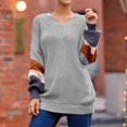 thumbnail image 5 of MYAOYI Womens Color Block Sleeve V Neck Sweater Oversized Knit Pullover, 5 of 8