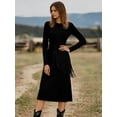 thumbnail image 5 of Women's Western Fringe Dress Long Sleeve Slim Fit,Asymmetric Draped Bodice with Side Slit Maxi Dress,Retro Boho Cowgirl Dress in Brown,Black,apricot, 5 of 9