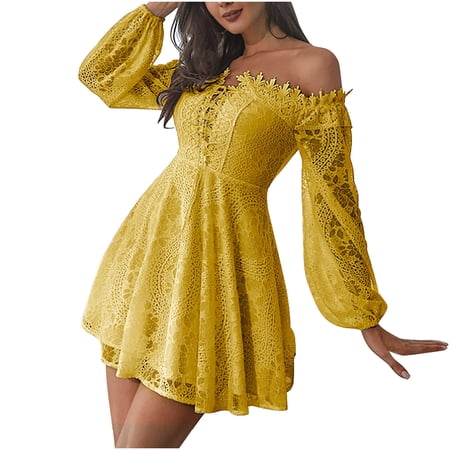 Lindreshi Summer Dresses for Women 2024 Women s Mbroidered Lace One Shoulder Short Skirt Sweet Beauty Style