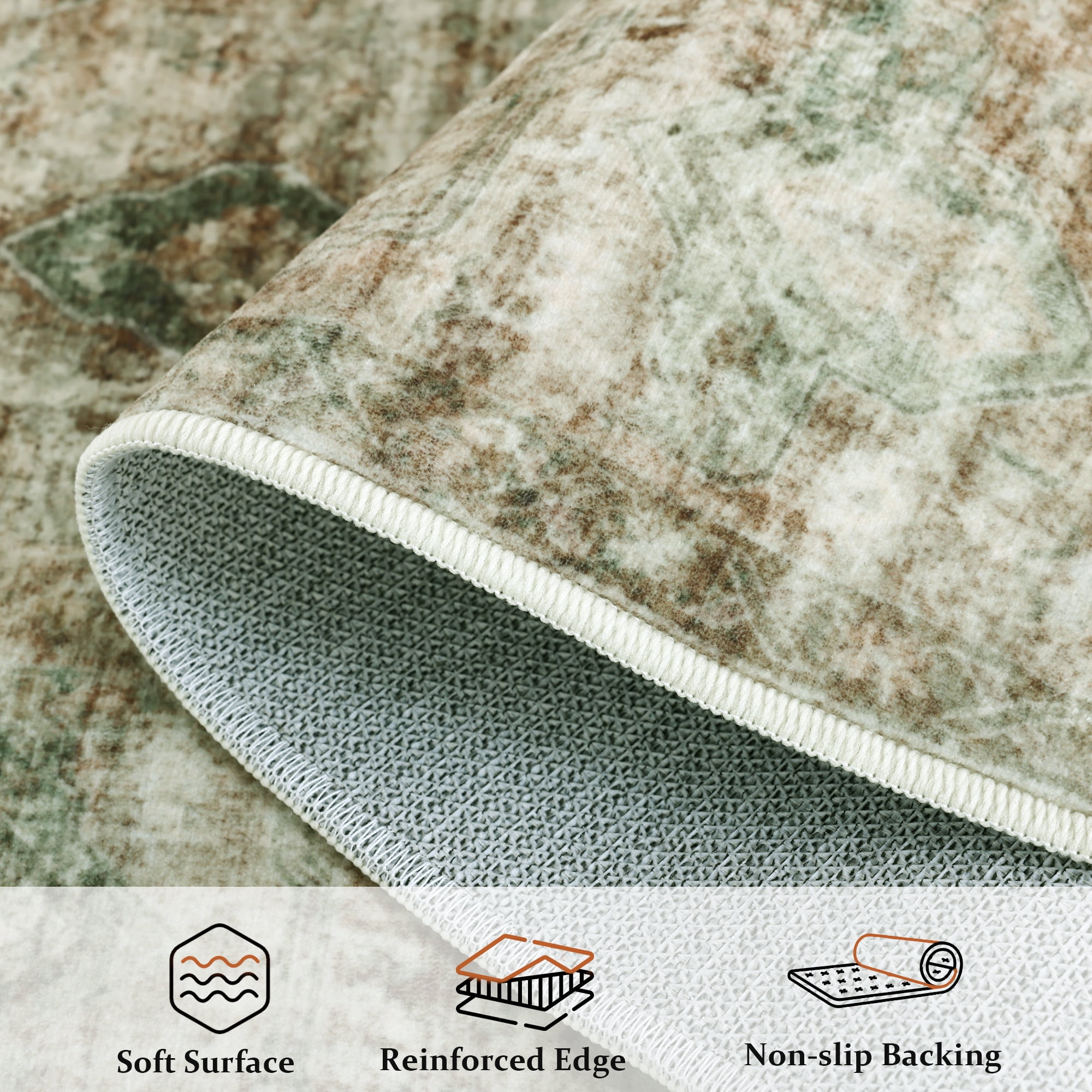 ATHOPE 5x7 Area Rug, Vintage Boho Medallion Rugs Non-Slip Soft Low Pile Washable Rug Large Distressed Rug Indoor Retro Carpet for Living Room Bedroom Dining Room Home Office, Green Brown