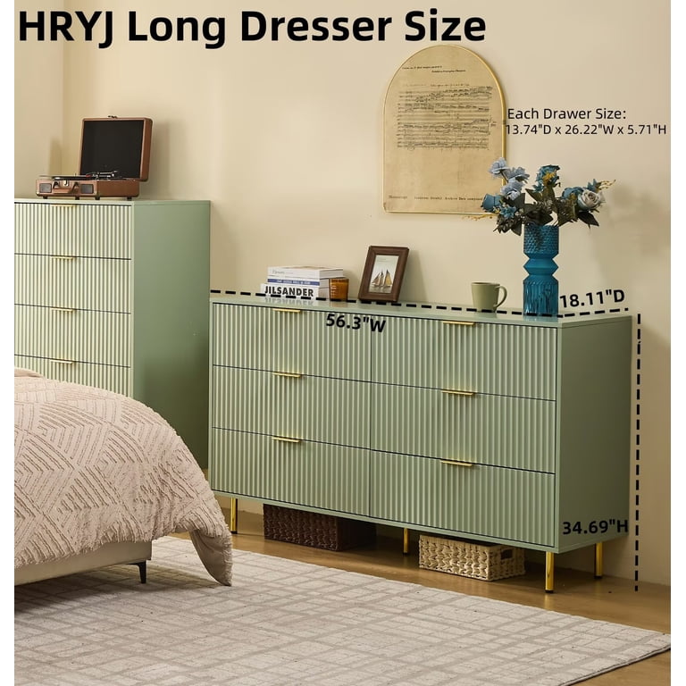 HRYJ 56" Wide Sage Green Dresser Bedroom Furniture Bedside Table Chest of 6 Drawers Cabinet - Walmart.com HRYJ 56" Wide Sage Green Dresser Bedroom Furniture Bedside Table Chest of 6 Drawers Cabinet - Walmart.com