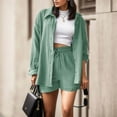 thumbnail image 2 of Women's Wrinkle-Texture Long Sleeve Shirt - Fashionable Split Hem Button-Up Casual Blouse | Yubnlvae | Women's Fashionable Casual Wrinkled Cloth Solid Color Slit Button (Mint Green | M), 2 of 6