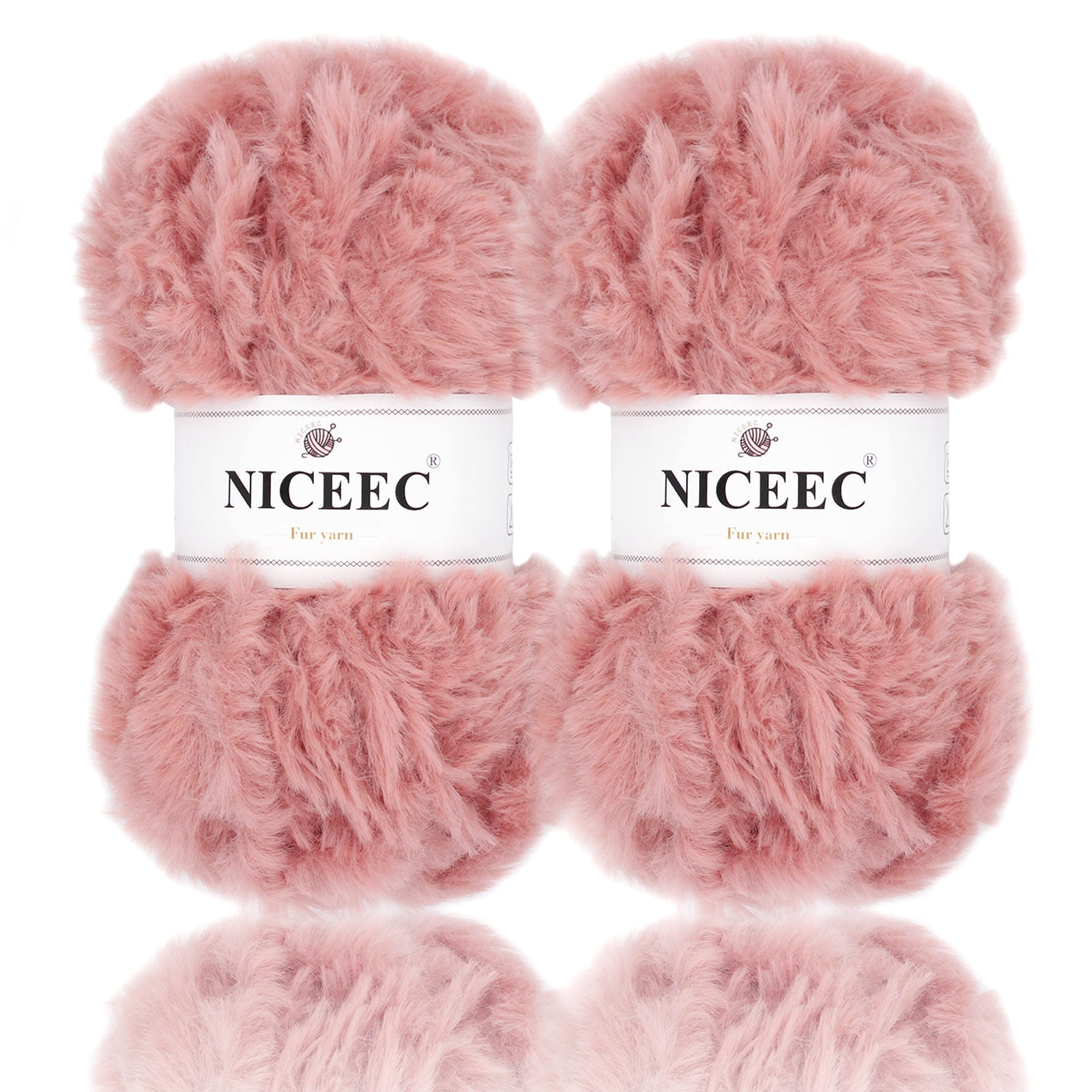 NICEEC 2 Skeins Super Soft Fur Yarn Chunky Fluffy Faux Fur Yarn Eyelash  Yarn for Crochet Knit-Total Length 2×32m(2×35yds,50g×2)-Light Brown