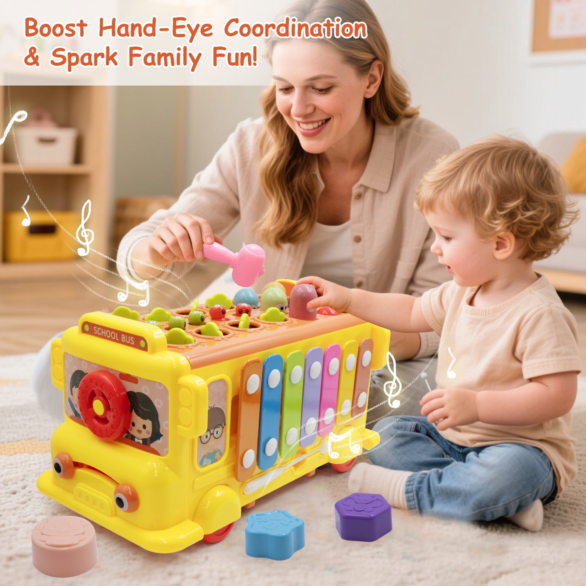 SaveJoy Toddler Busy Bus Learning Toy Montessori Baby Sensory Toys,Educational Gifts for Kids Boys & Girls