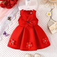 thumbnail image 6 of Red Kids Girl Dress Sleeveless Floral with 3D Flowers, Twirl Holiday Party Dress for Little Girls, Pullon Easter Birthday or Church Outfit,Size 2-3 T, 6 of 8