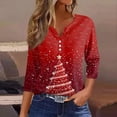 thumbnail image 1 of Puntoco Blusa informal de cuello redondo con mangas 3/4 cortas y estampado a la moda para mujer, 1 of 5