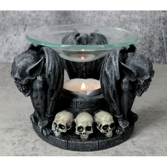 Nosferatu Gothic Vampire Gargoyles With Skulls Votive Candle Heat Oil Warmer