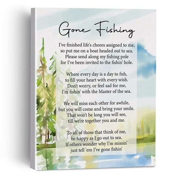 Gone Fishing Poem Canvas Painting Wall Art Decor for Living Room Bedroom, Watercolor Poem Canvas Poster Print Decorative Gift