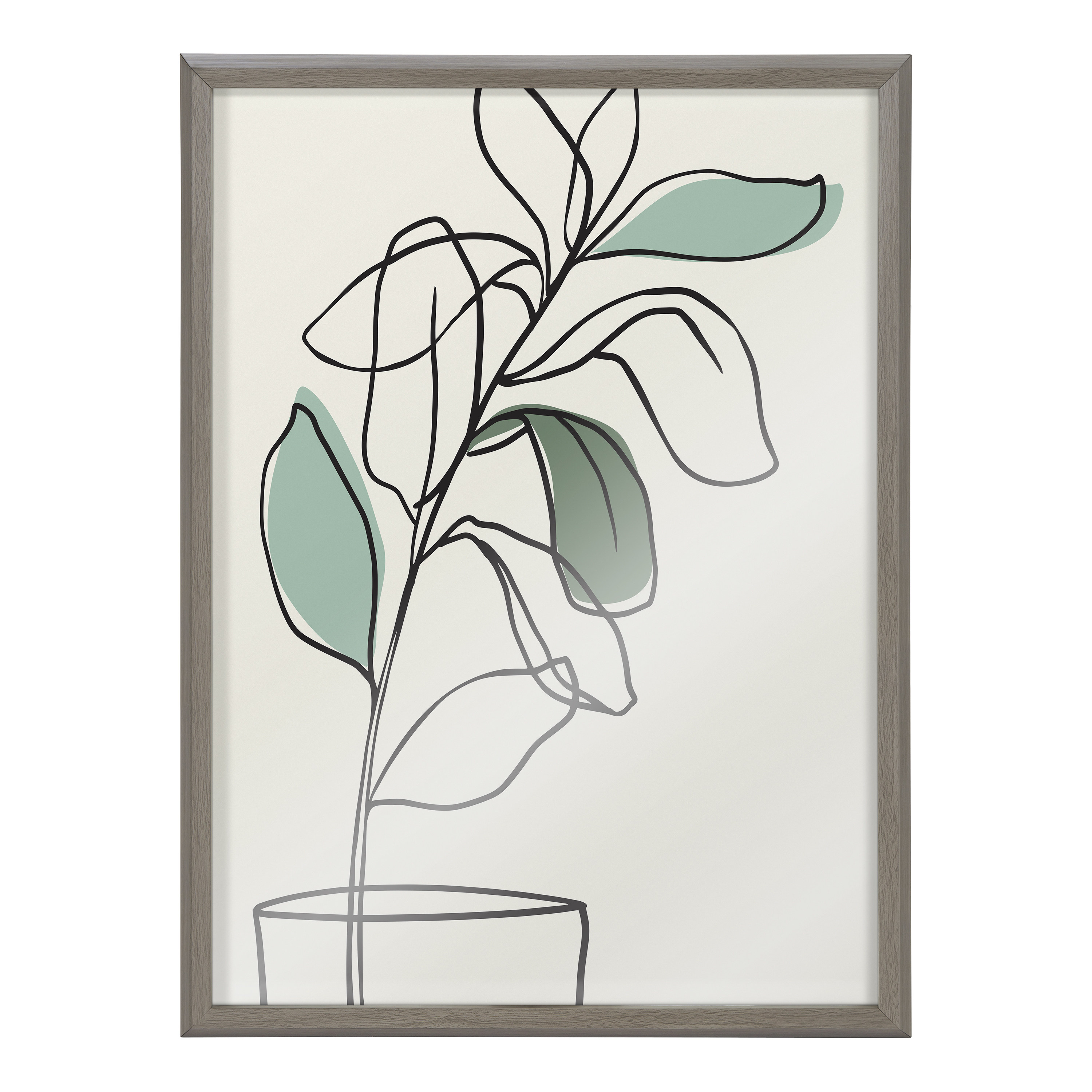 Bellamy Blake Tranquil Fiddle Leaf Framed Printed Glass Wall Art by Elizabeth Silver, 18 x 24 Gray, Decorative Abstract Succulent Art for Wall