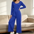 thumbnail image 5 of Bloomae One Piece Jumpsuits for Women Dressy Casual Long Sleeve Crewneck Basic Solid Color Elastic High Waist Wide Leg Romper Overalls Fall Outfits 2026, 5 of 8