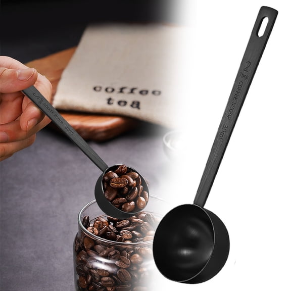 1x Premium Coffee Scoop Set - Stainless Steel Metal Measuring Spoons for Dry or Liquid,Fits in Spice Jar,Coffee Spoon Long Handle with Teaspoon Tea Milk Measuring for Baking & Cooking,Black,30ml