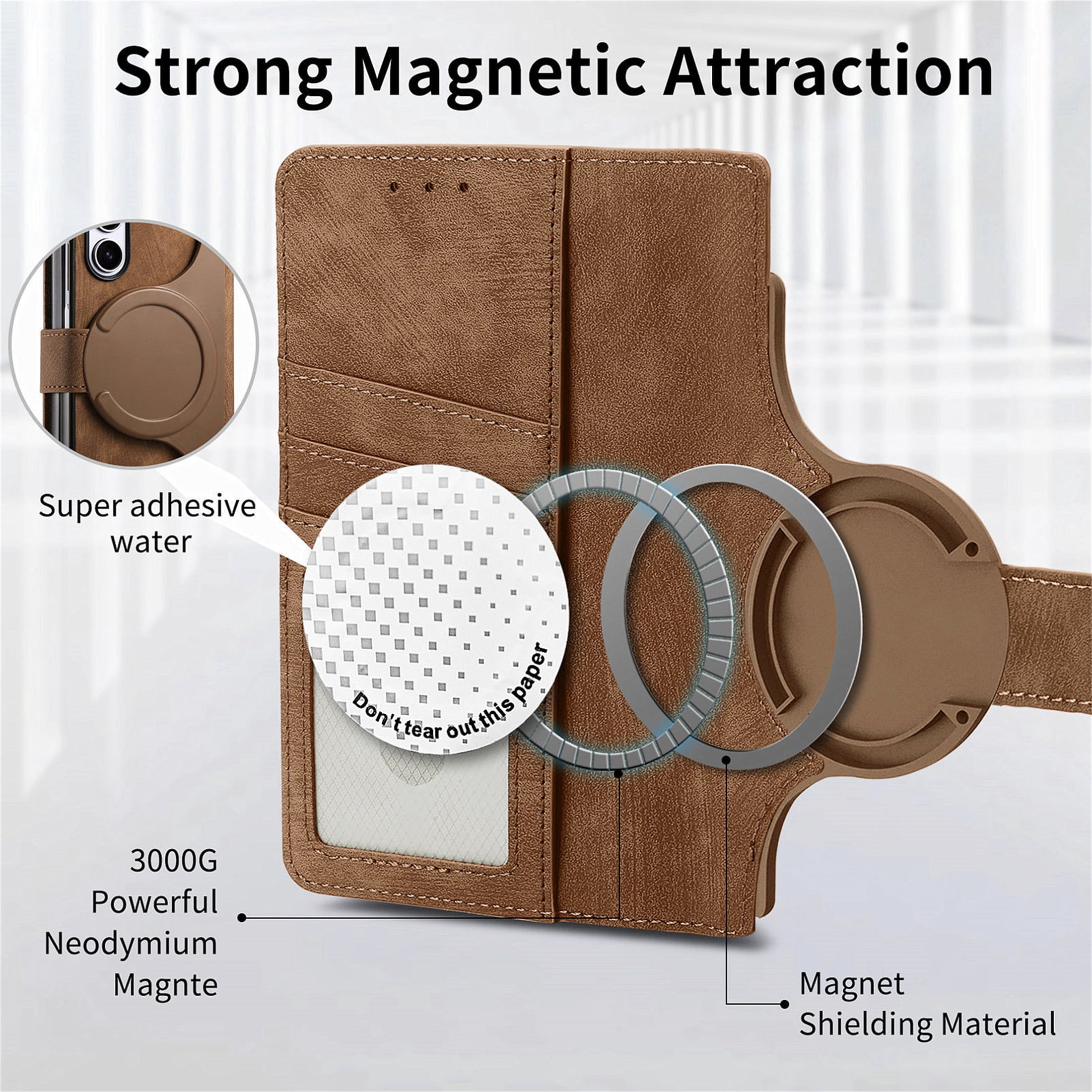 CCSmall for Samsung Galaxy Z Fold 6 5G Detachable Magnetic Wallet Phone Case, RFID Blocking Material Retro Folio Flip Leather Case Zipper Purse Cover with Card Slots for Galaxy Z Fold6 KQX Brown