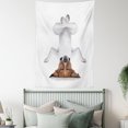 thumbnail image 4 of Yoga Tapestry, Dog Upside Down Relaxing with Closed Eyes Doing Yoga Calm Therapy Humor Animal Print, Wall Hanging for Bedroom Living Room Dorm Decor, 60W X 80L Inches, White Brown, by Ambesonne, 4 of 5
