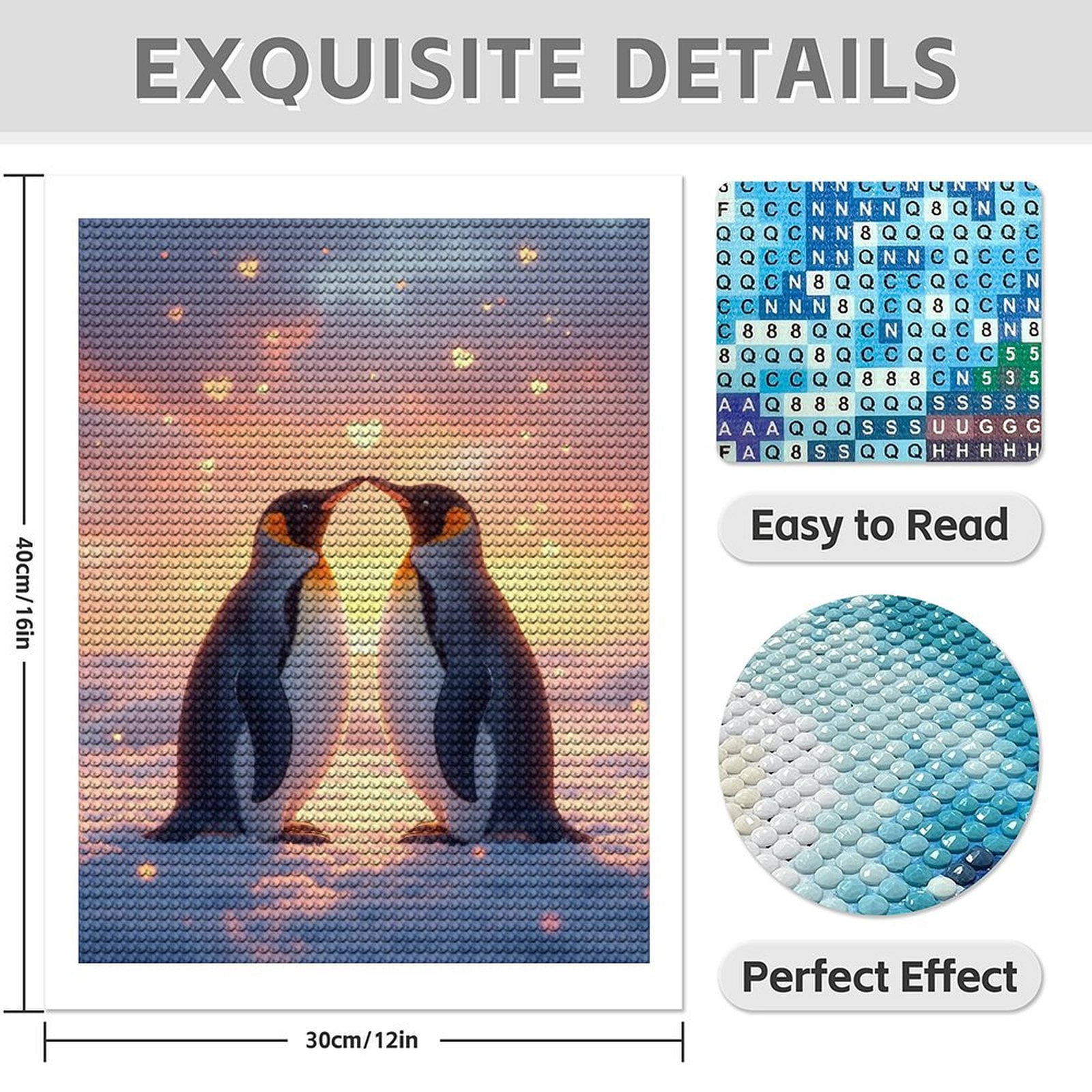 Diamond Art Kit for Adults, Penguins Sunset Love Hearts Snow Diamond Painting for Adults Beginners, DIY Diamond Art Painting Kits, 5D Diamond Painting Crafts for Home Decor 12x16 Frameless