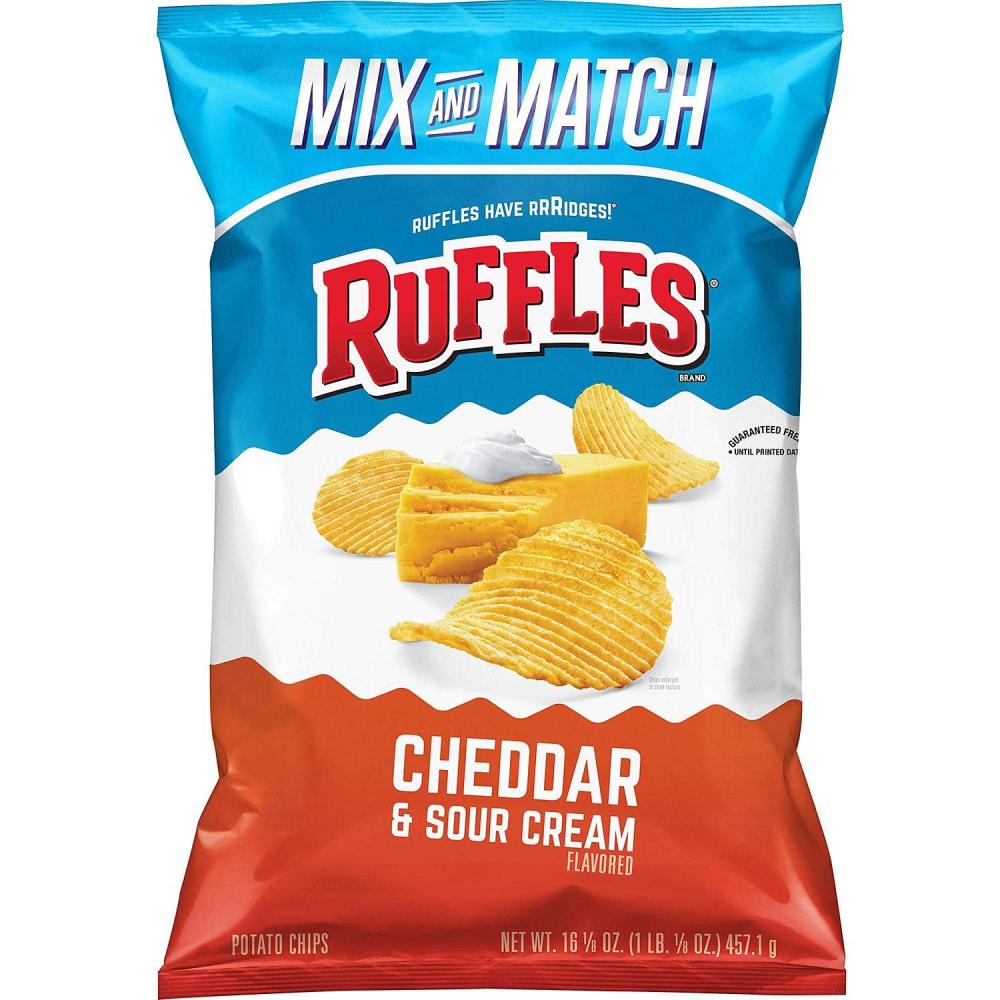 Ruffles Cheddar and Sour Cream Potato Chips, Party Size 16.12 oz Pack