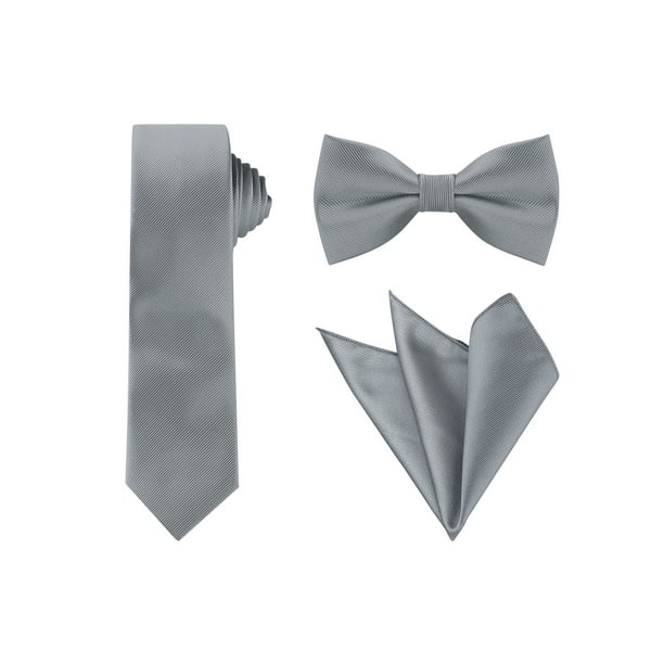 Conjunto de corbata de color sólido para hombres INSPIRE CHIC, corbata de moño preatado y pañuelo de bolsillo para el Día del Padre, corbatas para bodas y negocios, gris oscuro, talla única