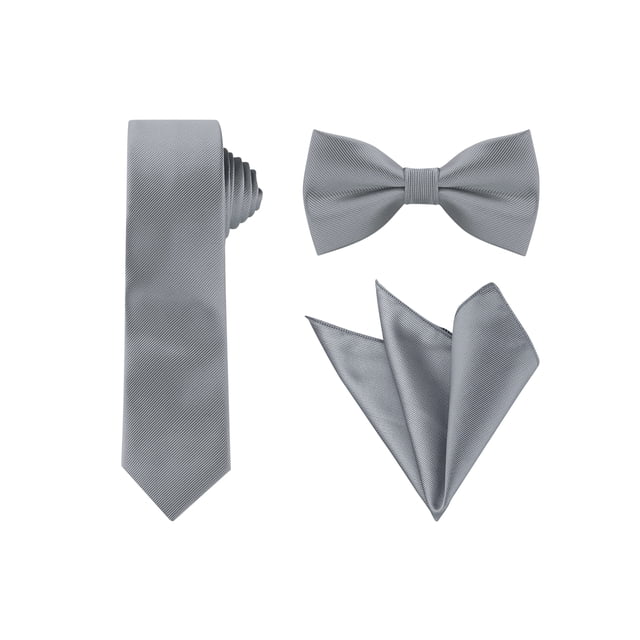 INSPIRE CHIC Corbata de color sólido para hombres, juego de corbata de lazo preatado y pa?uelo de bolsillo para bodas y negocios, gris oscuro, talla única
