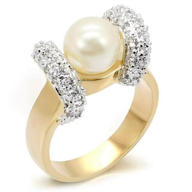 Bague en Laiton Doré et Rhodium avec Perles Synthétiques&44; Blanc - Taille 5