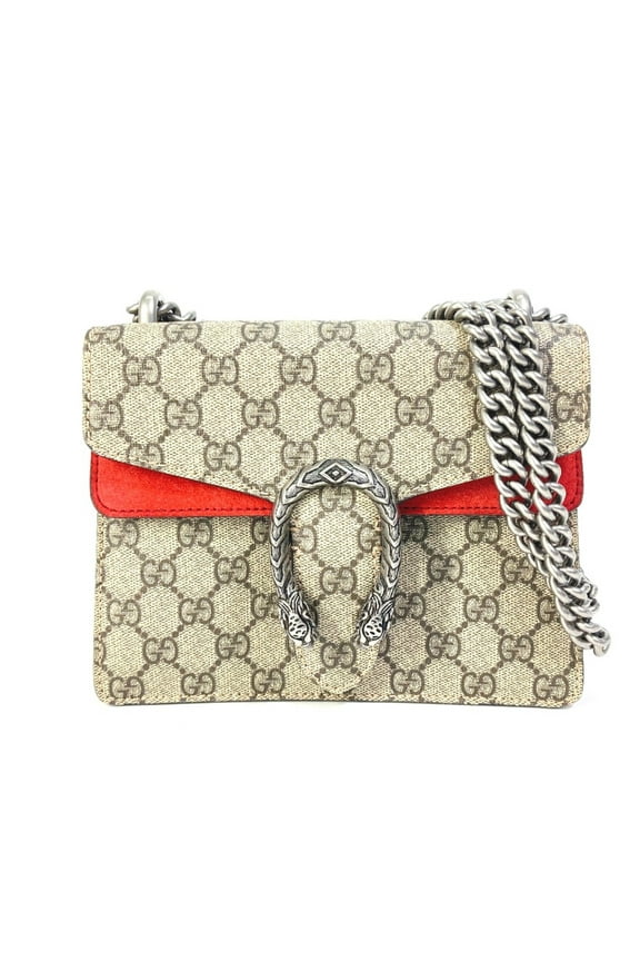 Pre-Owned Gucci 421970 GG Double Chain Crossbody bag Shoulder Bag Beige Red (Good)