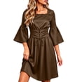 thumbnail image 6 of Brqkzdu Medieval Renaissance Costume Dress Victorian Halloween Gown Bride Mini Dresses Long Flare Sleeve Square Neck Fair Corset Dress for Halloween Party, 6 of 8